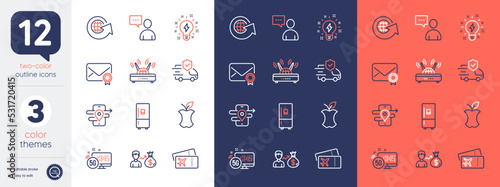 Set of World globe, Transport insurance and Boarding pass line icons. Include Refrigerator, Gps, Wifi icons. Sallary, 5g internet, Organic waste web elements. Inspiration, Users chat. Vector