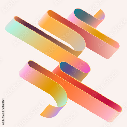 3D colorful curved ribbon. Abstract bright geometric background.