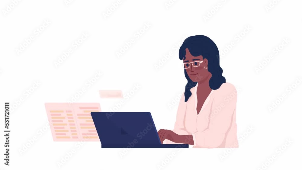 Animated female coder character. Programming job. Half body flat person ...