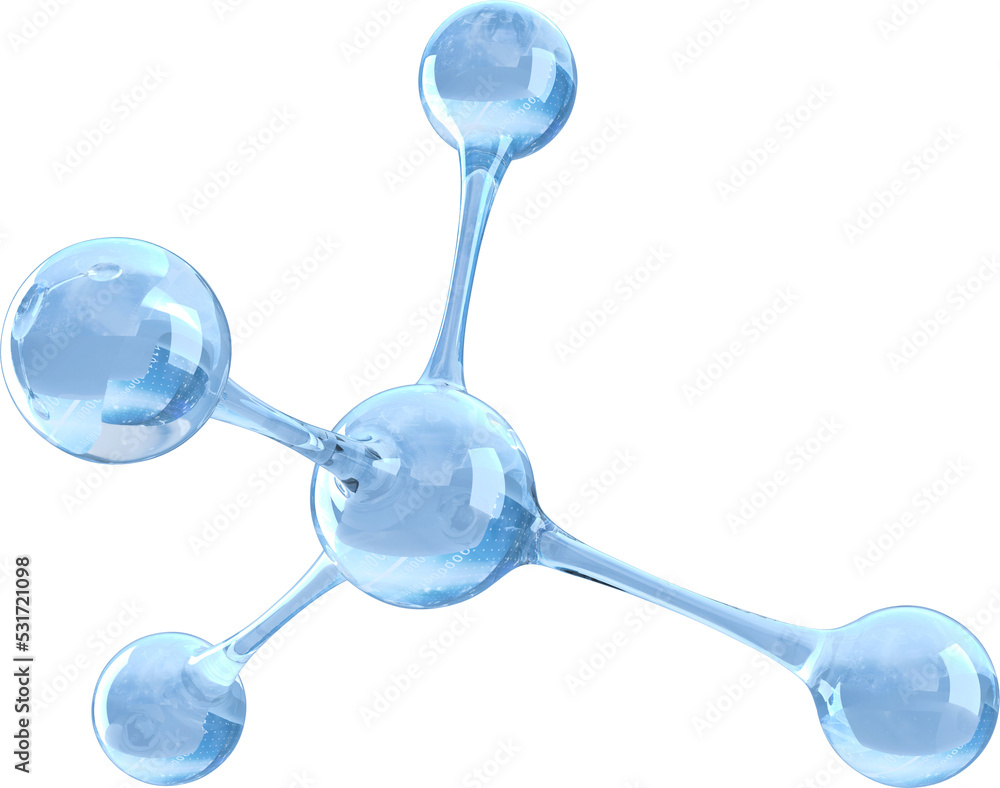 Image of close up of blue shiny chemistry molecule model - obrazy, fototapety, plakaty 