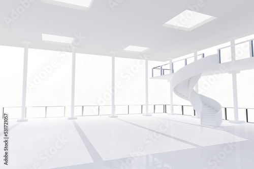 Image of white modern interiors with spiral staircase © vectorfusionart