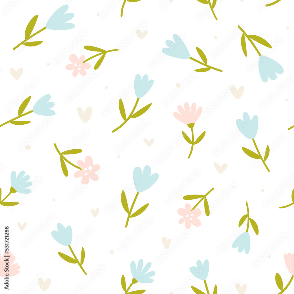 Stylized flower pattern. Seamless vector simple floral print for textile and fabric.
