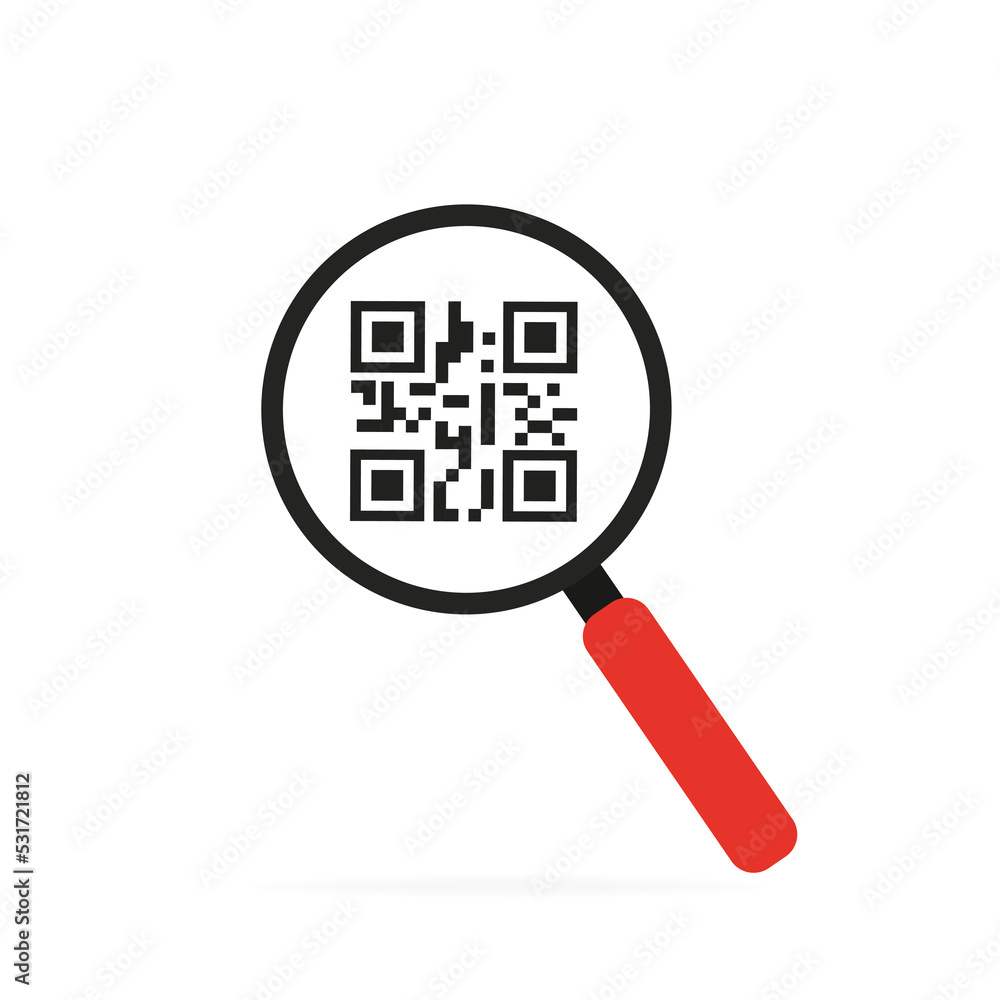 Magnifying glass with Qr code. Vector illustration Magnifying glass with Qr code. Vector illustration