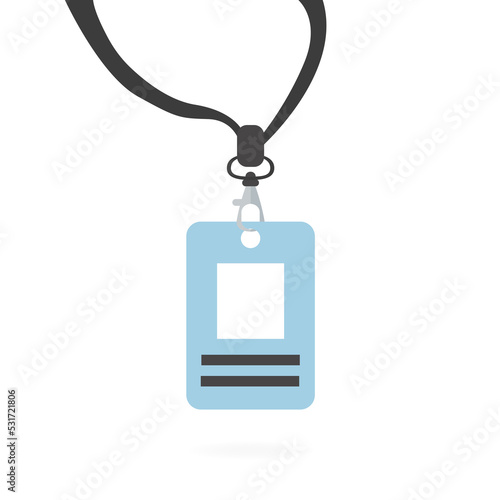 The name badge or name tags are made of lightweight plastic with a lanyard to wear around the neck. Vector illustration