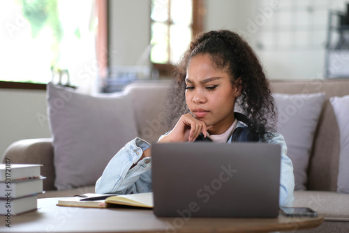 Fotomurale Work from home, Young asian woman struggle with laptop computer, Frustrated asia