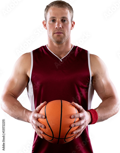 Image of caucasian basketball player holding basketball