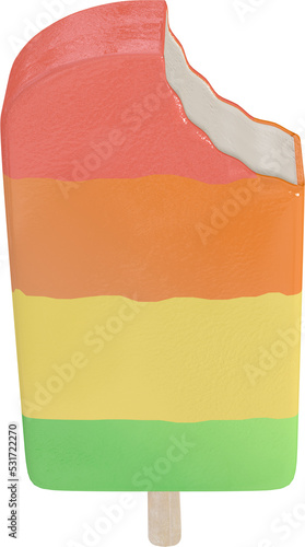 Illustration of ice cream with rainbow coloured coating with corner beaten off