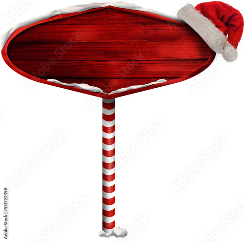 Image of christmas sign board with copy space and red santa claus hat