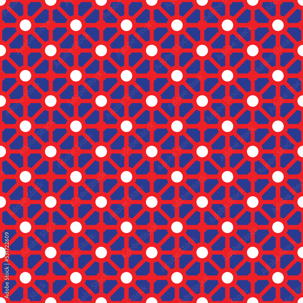 Colorful donut and square pattern on blue background. Linked diagonal line on square and circle shape. Red line with white dot pattern on blue background. Colorful donut and square pattern on blue background. Linked diagonal line on square and circle shape. Red line with white dot pattern on blue background.