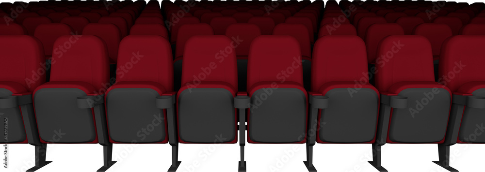 Obraz premium Image of rows of empty, folded red theatre or cinema seats