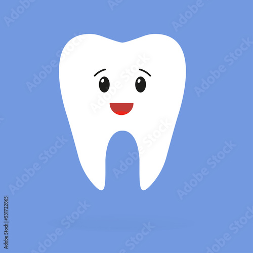 A healthy tooth smiles on a blue background. Vector illustration