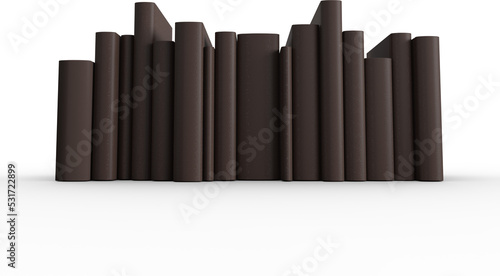 Image of a row of dark brown books with blank copy space on spines