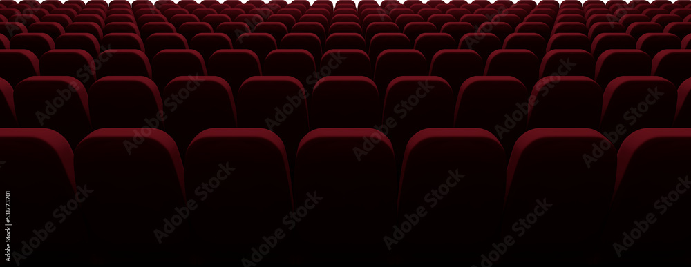 Image of rows of empty red theatre or cinema seats