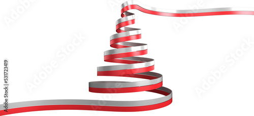Image of red and silver spiral of gift ribbon forming abstract christmas tree
