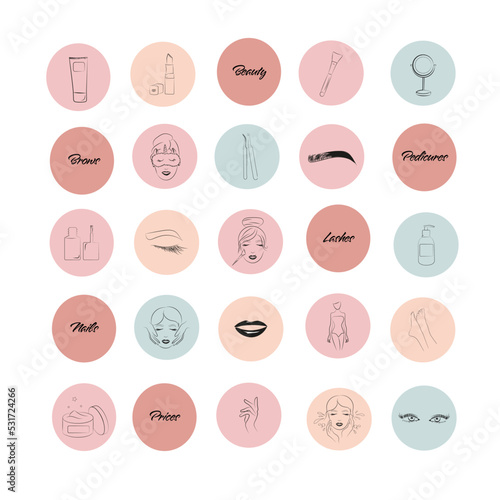 Set of beauty icons. Vector graphic set.