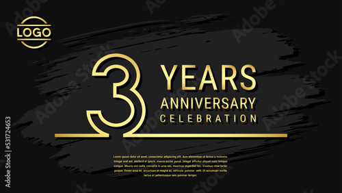 3 years anniversary celebration, anniversary celebration template design with gold color isolated on black brush background. vector template illustration