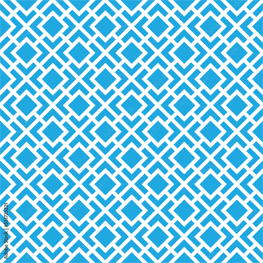 Fototapeta premium White interlaced pattern on blue background. White interlocking pattern on blue backdrop.