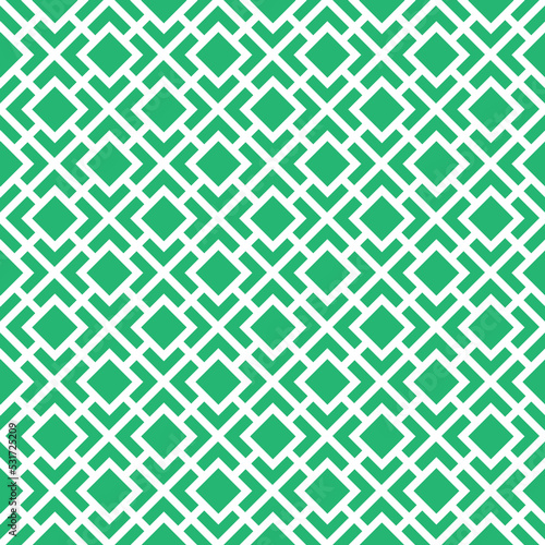 White interlaced pattern on green background. White interlocking pattern on green backdrop.