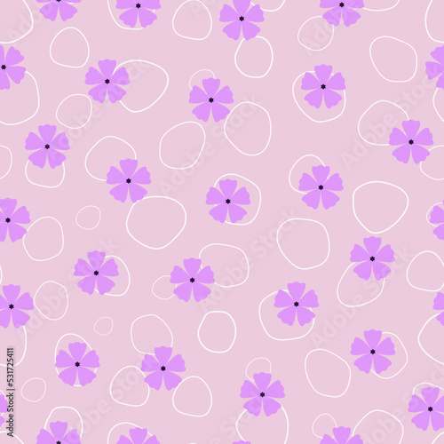 Modern stylish vector ditsy floral seamless pattern design of flowers and abstract circles. Elegant repeat texture background for print and textile