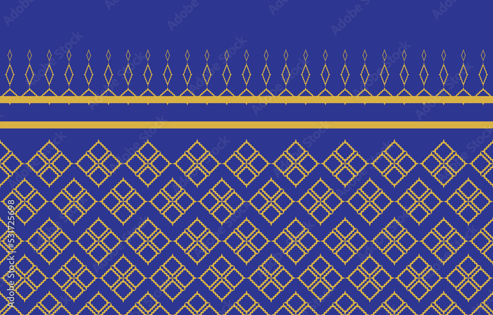 Thai art in gold color pattern on blue background. Thai golden geometrical pattern on blue background. Original Thai style wallpaper. Thai art in gold color pattern on blue background. Thai golden geometrical pattern on blue background. Original Thai style wallpaper.
