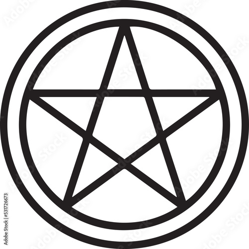 Pentagram star symbol and pentagram symbol in circle . Vector illustration - outline, linear and minimalist style
