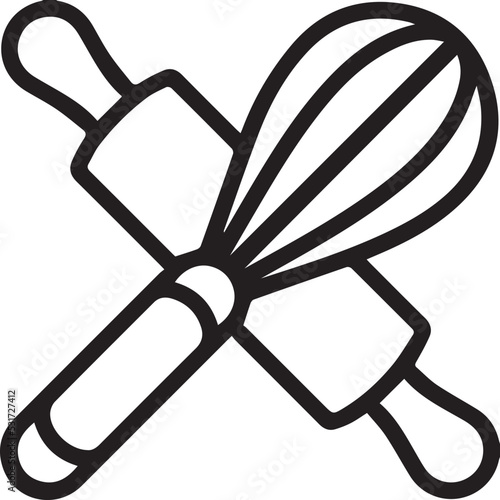 bakery vector icon illustration with rolling pin and whisk - logo template for any business and purpose