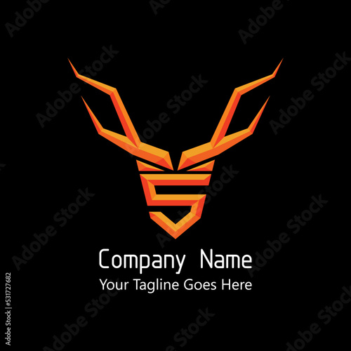 Letter S in the deer antlers shape with embossed effect. The initial logo for business brand identity