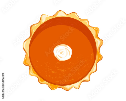 Pumpkin pie. Illustration of a traditional pumpkin pie with whipped cream.
