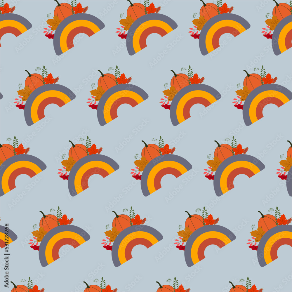 Seamless pattern with leaves and rainbow. Autumn pattern for fabric, wallpaper, gift paper. Seamless pattern with leaves and rainbow. Autumn pattern for fabric, wallpaper, gift paper.