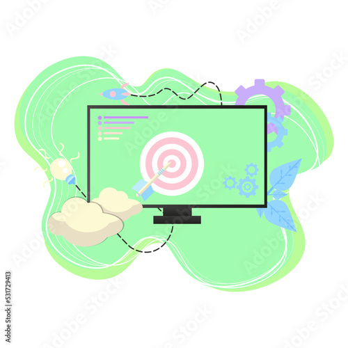 Business target illustration vector with pastel light color,arrow,break limit theme,cloud,Computer,target,and business icon.