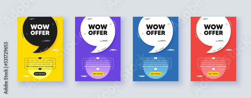 Poster frame with quote, comma. Wow offer tag. Special Sale price sign. Advertising Discounts symbol. Quotation offer bubble. Wow offer message. Vector