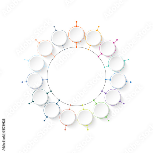 Basic circle infographic with 15 steps, process or options.