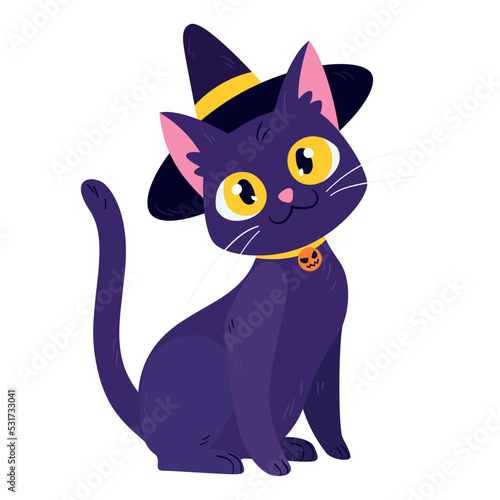 Fototapeta Naklejka Na Ścianę i Meble -  Isolated cute cat with a halloween witch costume Vector