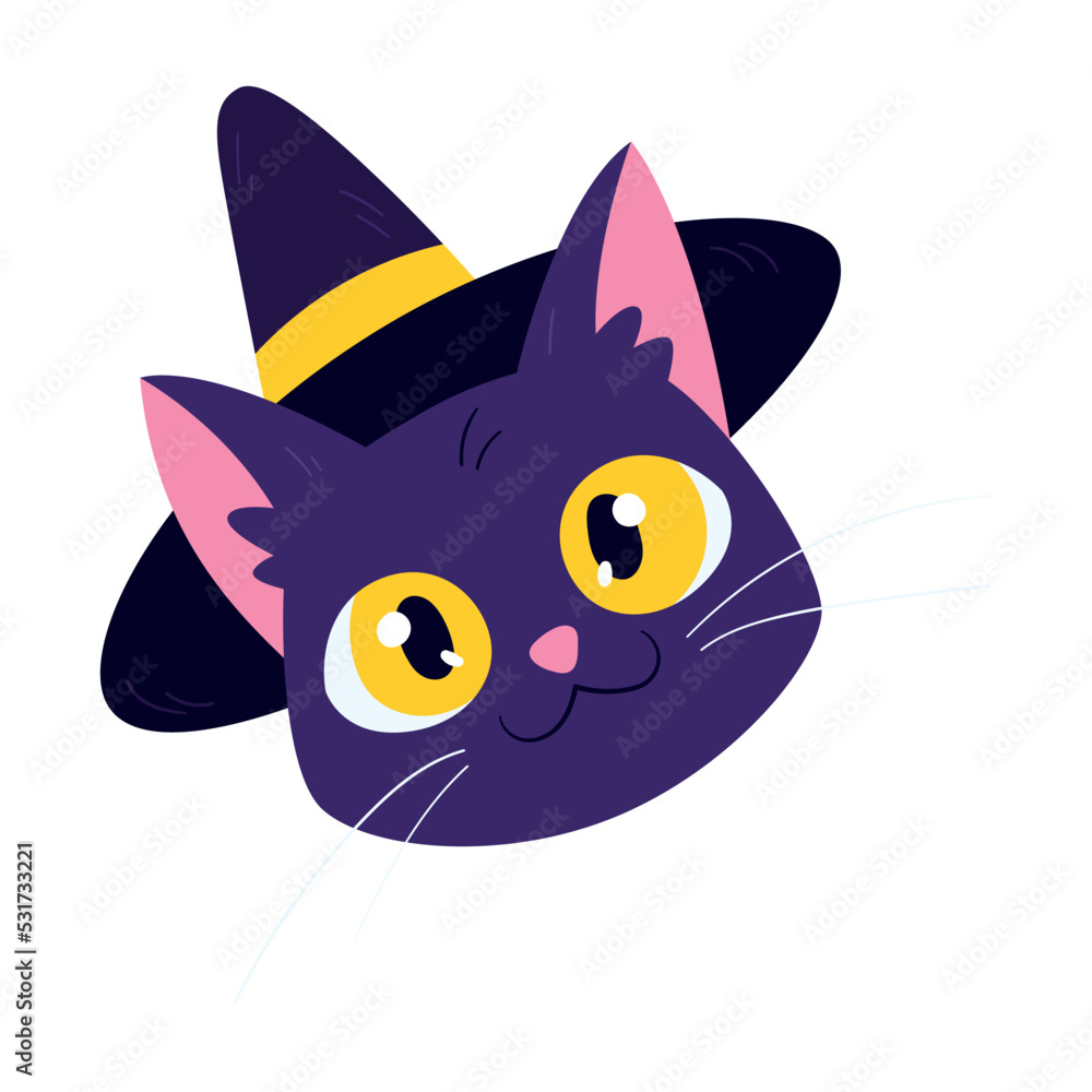 Isolated cute cat avatar with a halloween witch costume Vector Isolated cute cat avatar with a halloween witch costume Vector