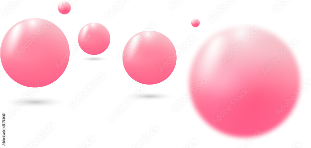 Abstract background with 3d purple and pink balls. Dynamic colorful bubbles, futuristic composition with transparent spheres. Modern cover design, ads banner template. Realistic vector illustration Abstract background with 3d purple and pink balls. Dynamic colorful bubbles, futuristic composition with transparent spheres. Modern cover design, ads banner template. Realistic vector illustration