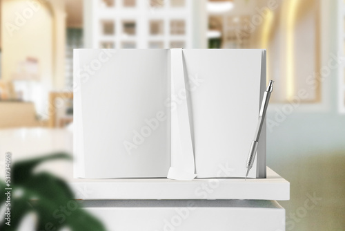 Clean minimal Inner book 4x6 mockup standing on white table with leaves