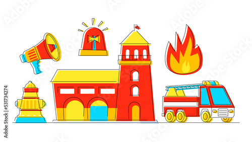 Fire alarm and brigade departure - modern flat design style poster