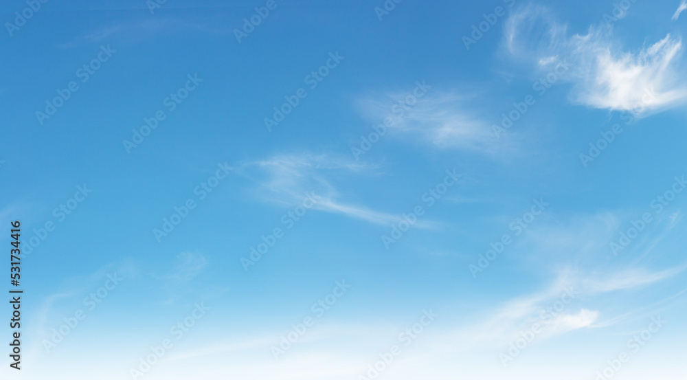 Obraz premium Summer blue sky cloud gradient light white background. Beauty clear cloudy in sunshine calm bright winter air bacground. Gloomy vivid cyan landscape in environment day horizon skyline view spring wind