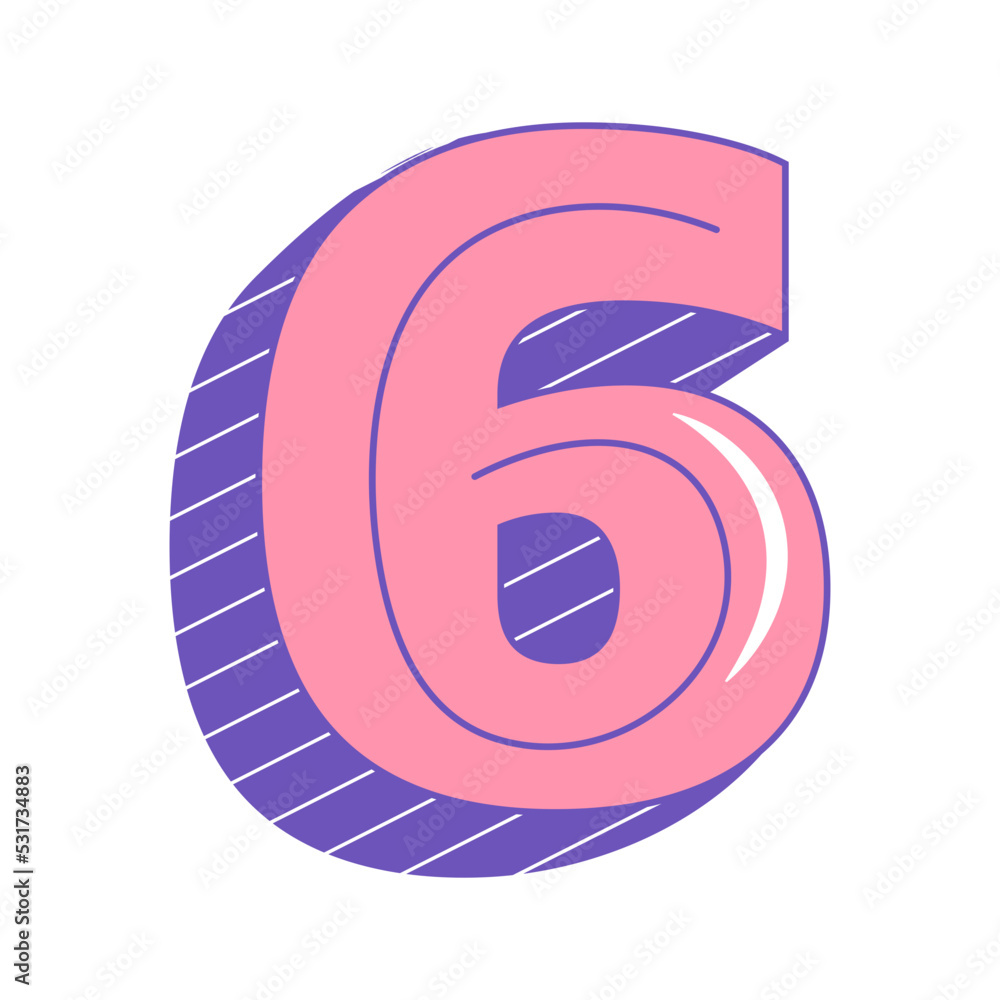 6, vintage number Six, retro bold font, typeface. pop art stylized text. old school style