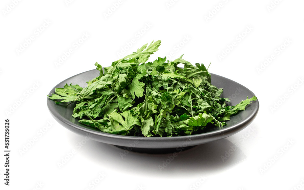 Dry Parsley Leaves Isolated, Crushed Cilantro Leaves Heap Dry Parsley Leaves Isolated, Crushed Cilantro Leaves Heap