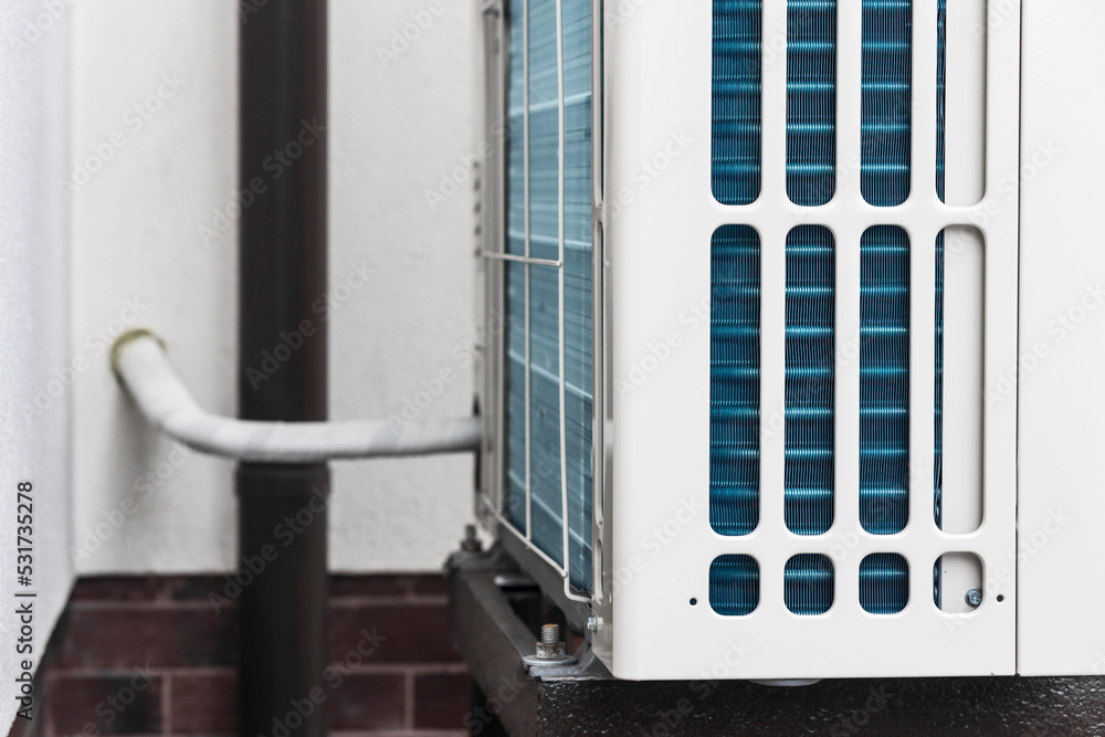 Heat Pump Pipe System. Alternative Electric Heating Close up. Heat Pump Pipe System. Alternative Electric Heating Close up.