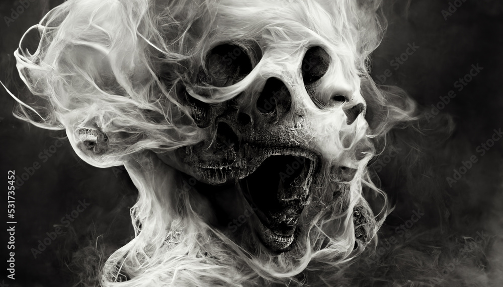 Fototapeta premium Abstract, surreal, creepy skull of smoke.Digital art
