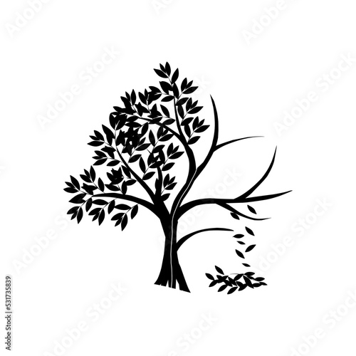 Vector illustration of a tree with half dead and withered, tree bark, drought vector.
