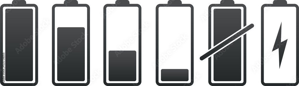 Battery charge level indicators with gradient Battery charge level indicators with gradient