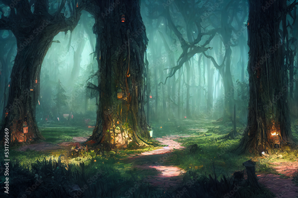 Magical glowing forest, dungeons and dragons fantasy concept art forest ...