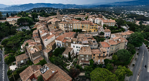Panoramic view from above to the nice old village Mougins Southern France