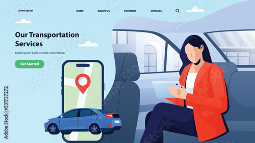 Business Woman Using Online Transportation Services Illustration