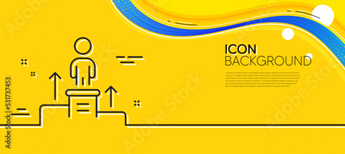 Business podium line icon. Abstract yellow background. Employee nomination sign. Person award symbol. Minimal business podium line icon. Wave banner concept. Vector