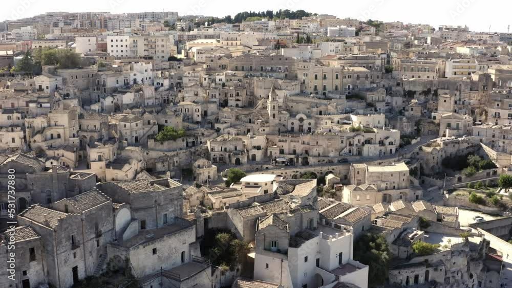 Aerial view on the Sassi di Matera, located in Basilicata, Italy. They