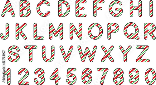 Candy Cane Red Green Twist Striped Alphabet Letters and Numbers